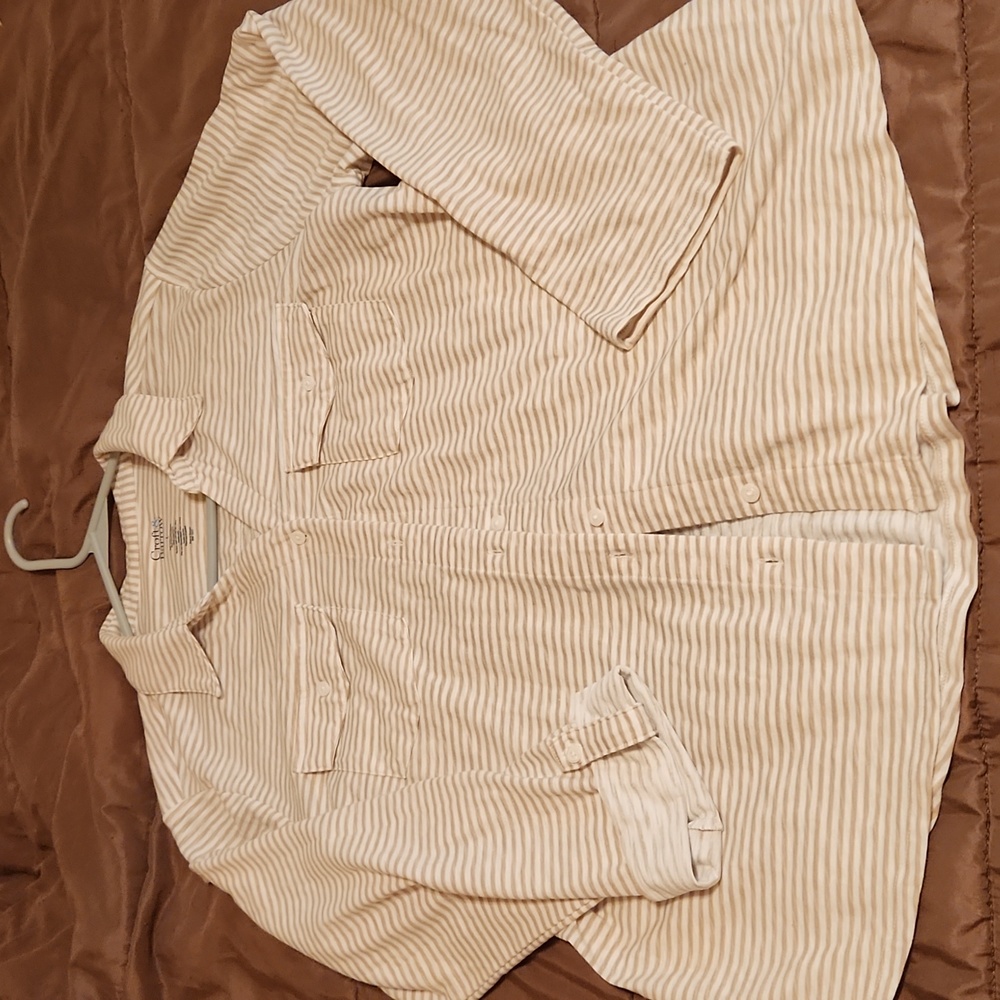 Croft & Barrow Off White & Tan Blouse Size Large